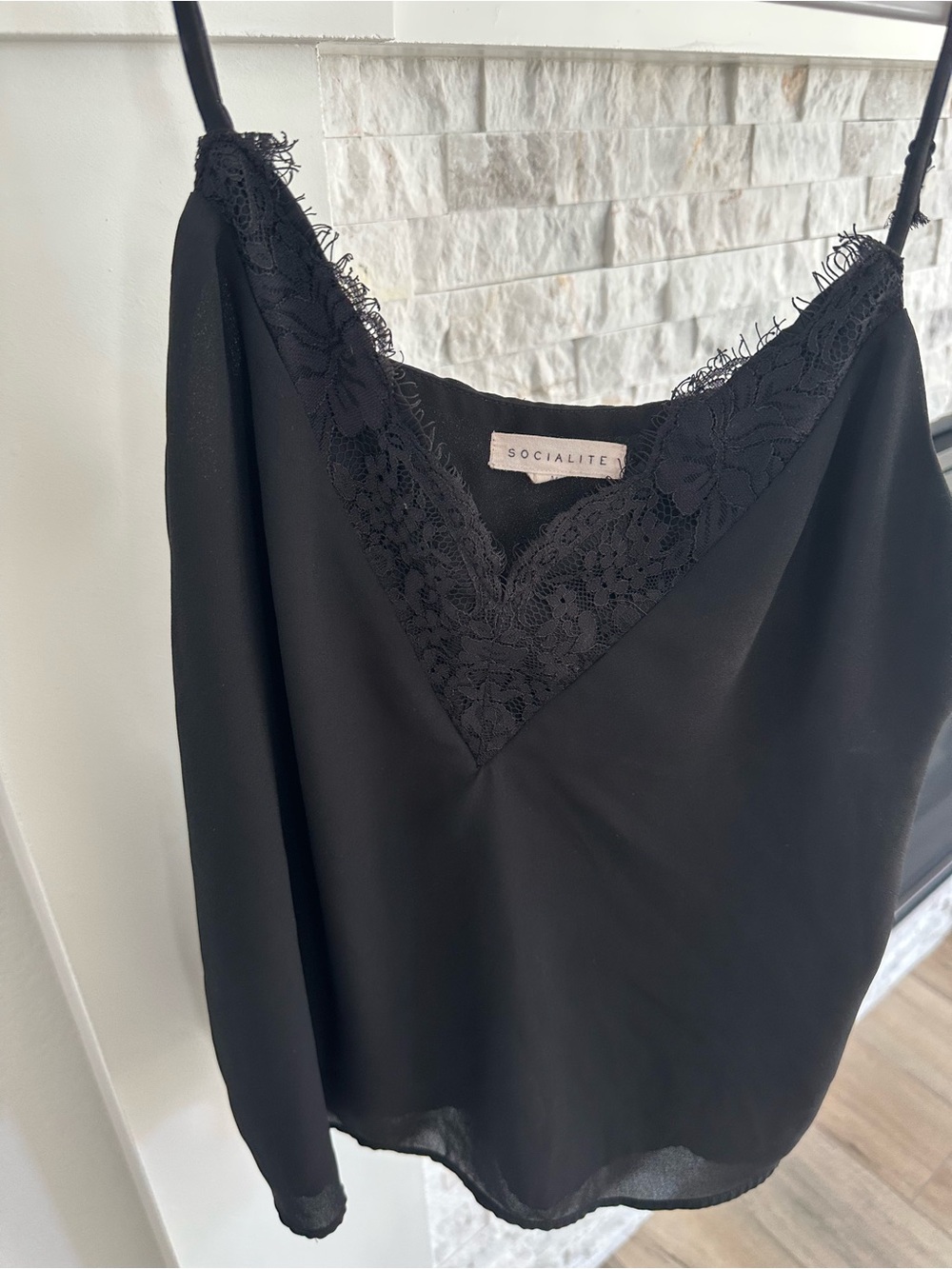 Socialite Black Lace-Trim Slip Top